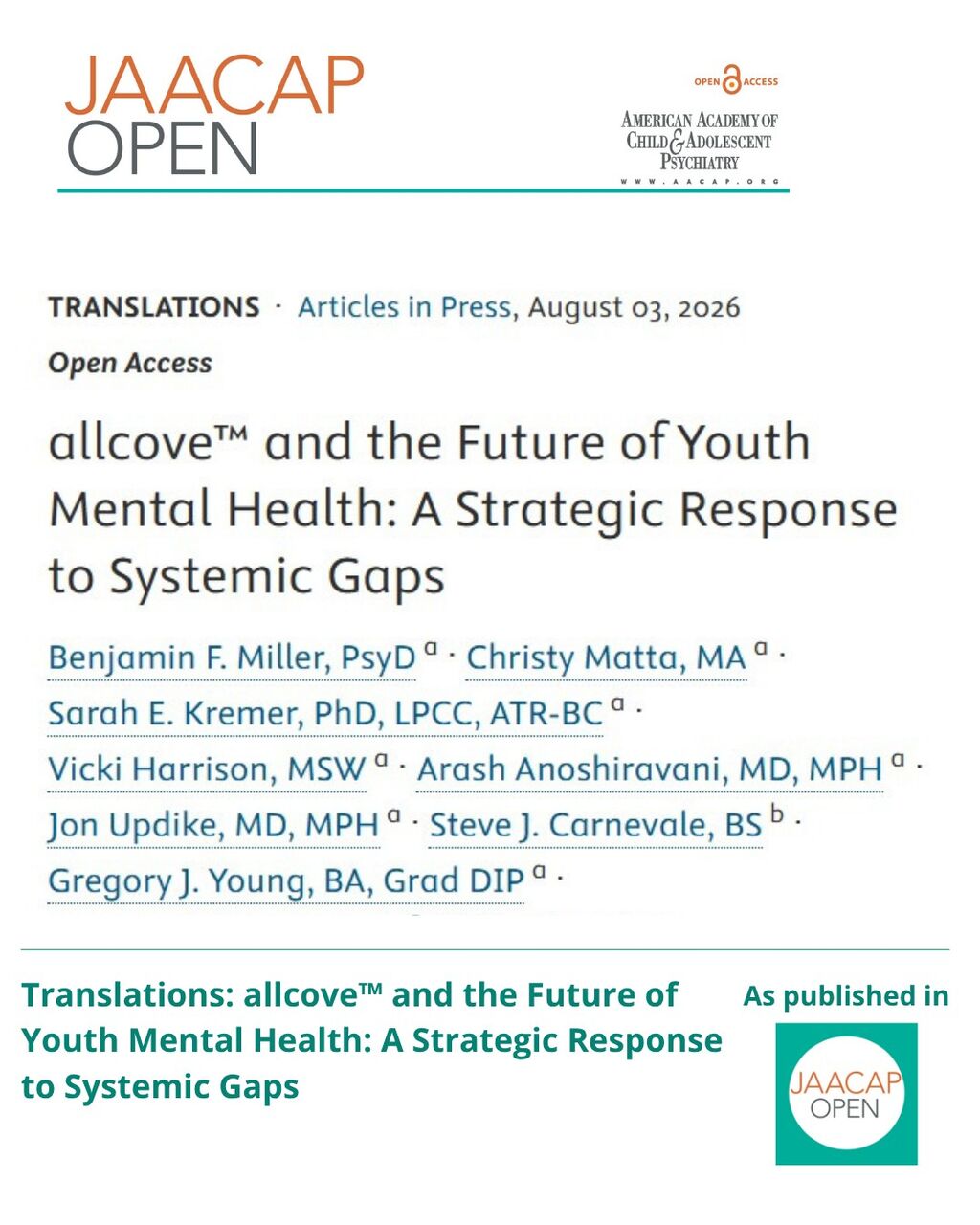JO AIP allcove&trade; and the Future of Youth Mental Health: A Strategic Response to Systemic Gaps