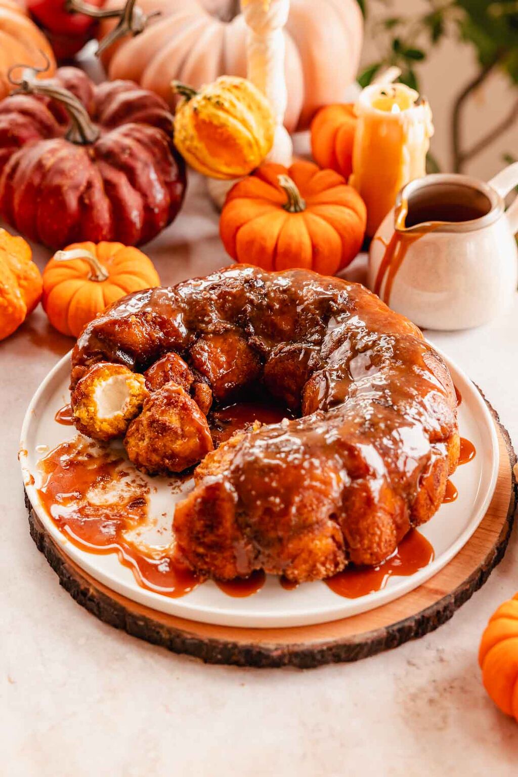 Pumpkin Monkey Bread Stuffed with Cream Cheese