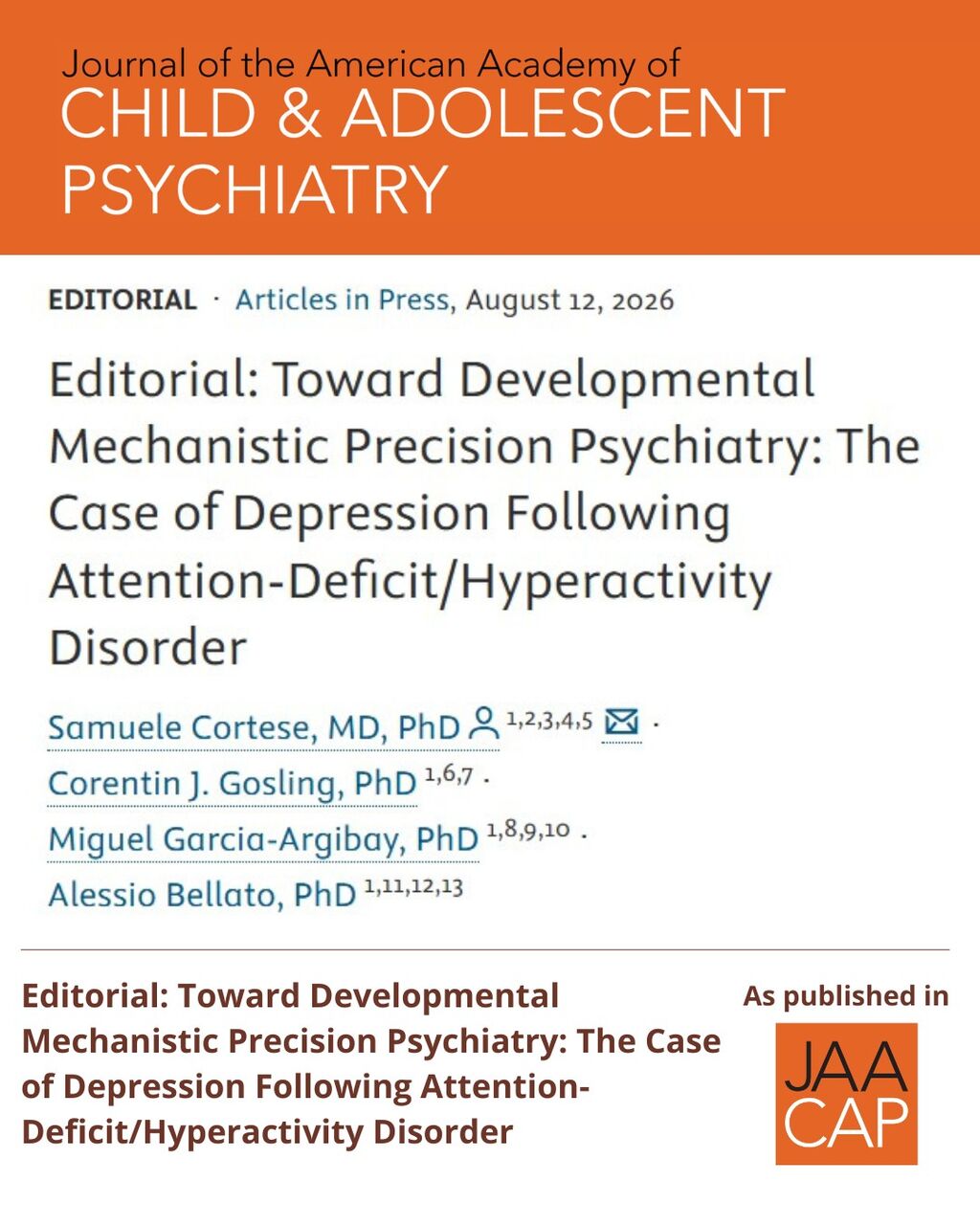 Editorial: Toward Developmental Mechanistic Precision Psychiatry: The Case of Depression Following Attention-Deficit/Hyperactivity Disorder