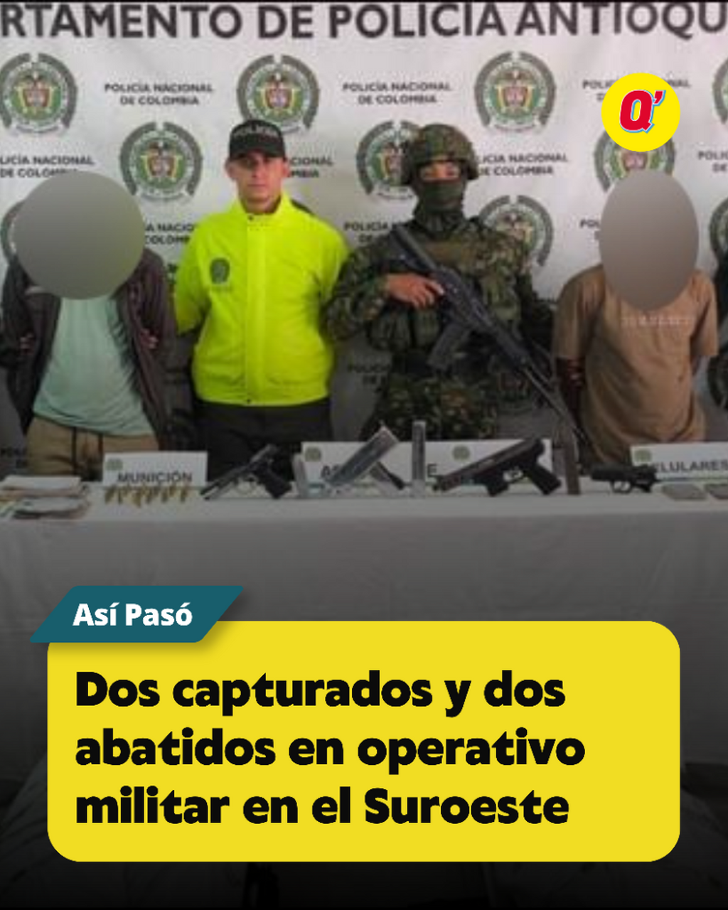 Dos capturados y dos abatidos en operativo militar en el Suroeste