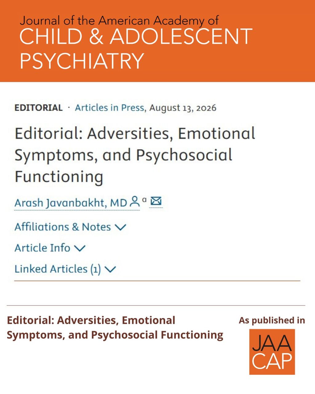 Editorial: Adversities, Emotional Symptoms, and Psychosocial Functioning