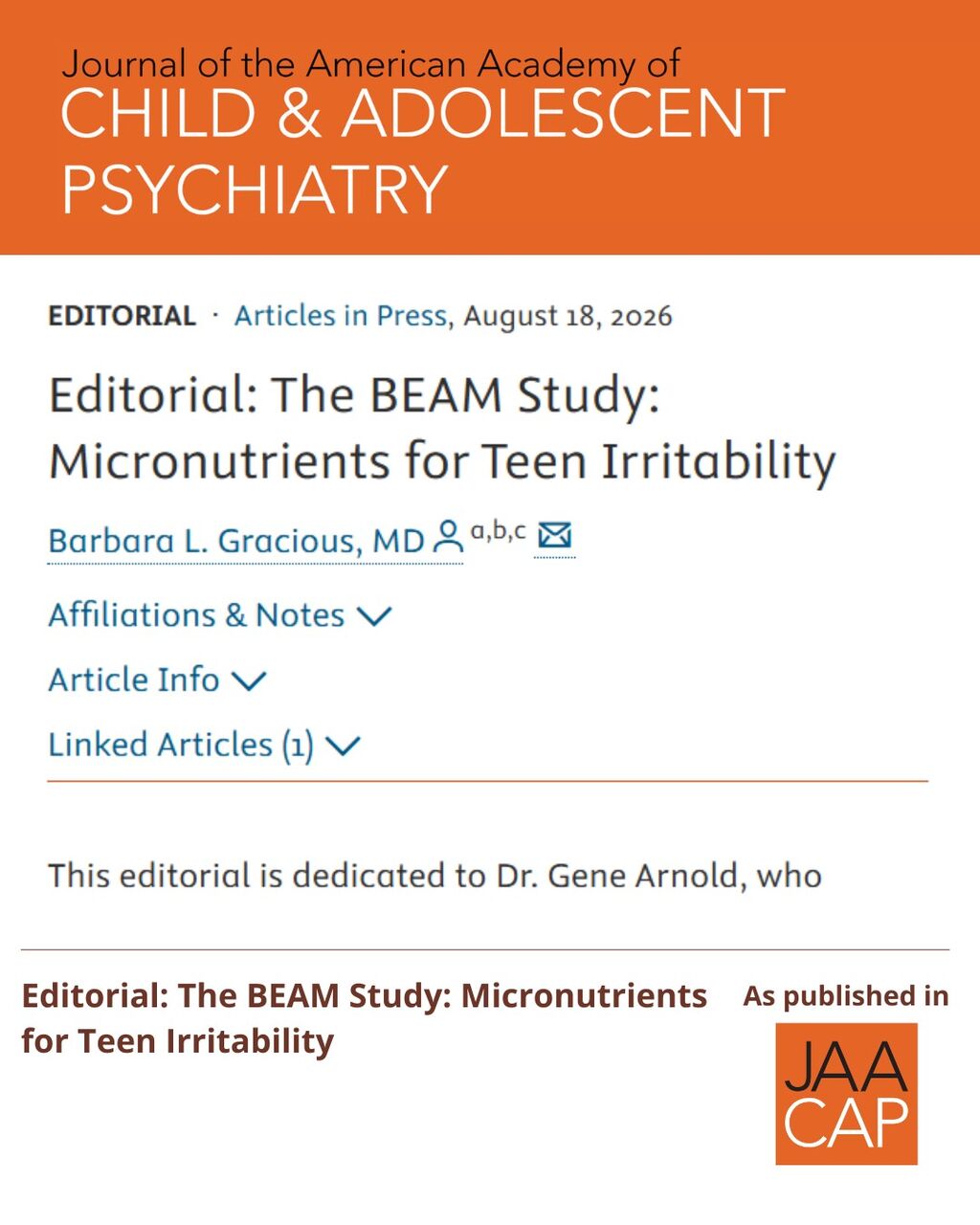 Editorial: The BEAM Study: Micronutrients for Teen Irritability