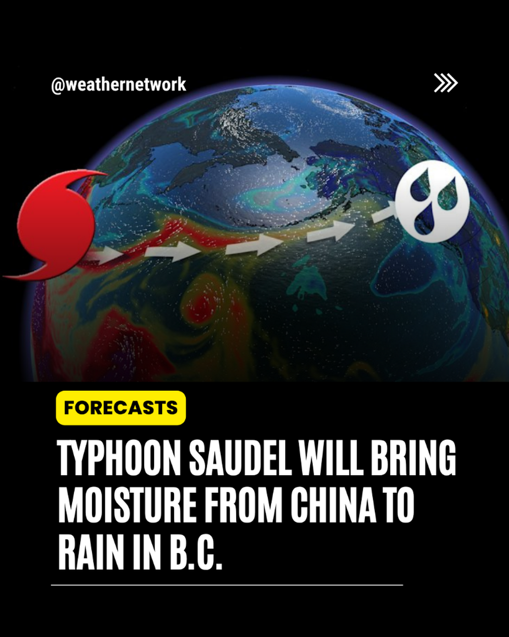Typhoon Saudel will bring moisture from China to rain in B.C.
