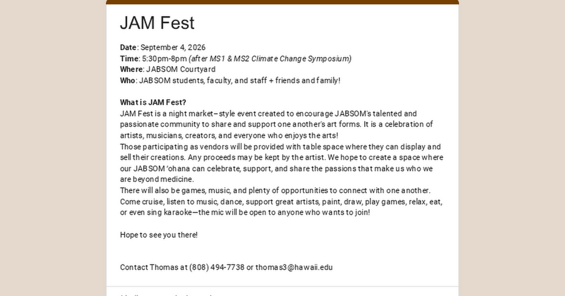 JAM Fest Vendor Interest Form (9/4)