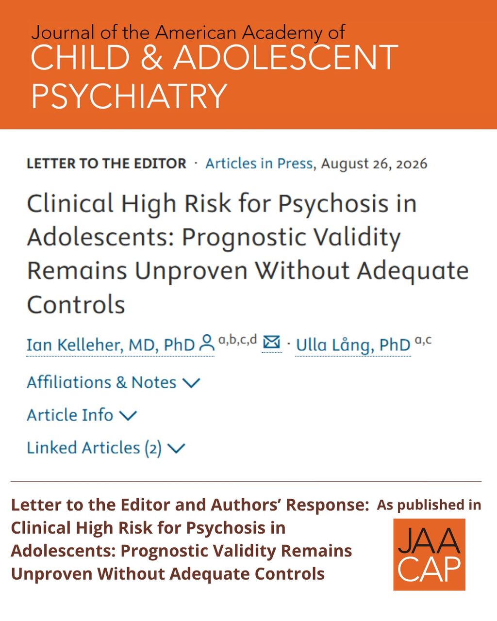 Clinical High Risk for Psychosis in Adolescents: Prognostic Validity Remains Unproven Without Adequate Controls