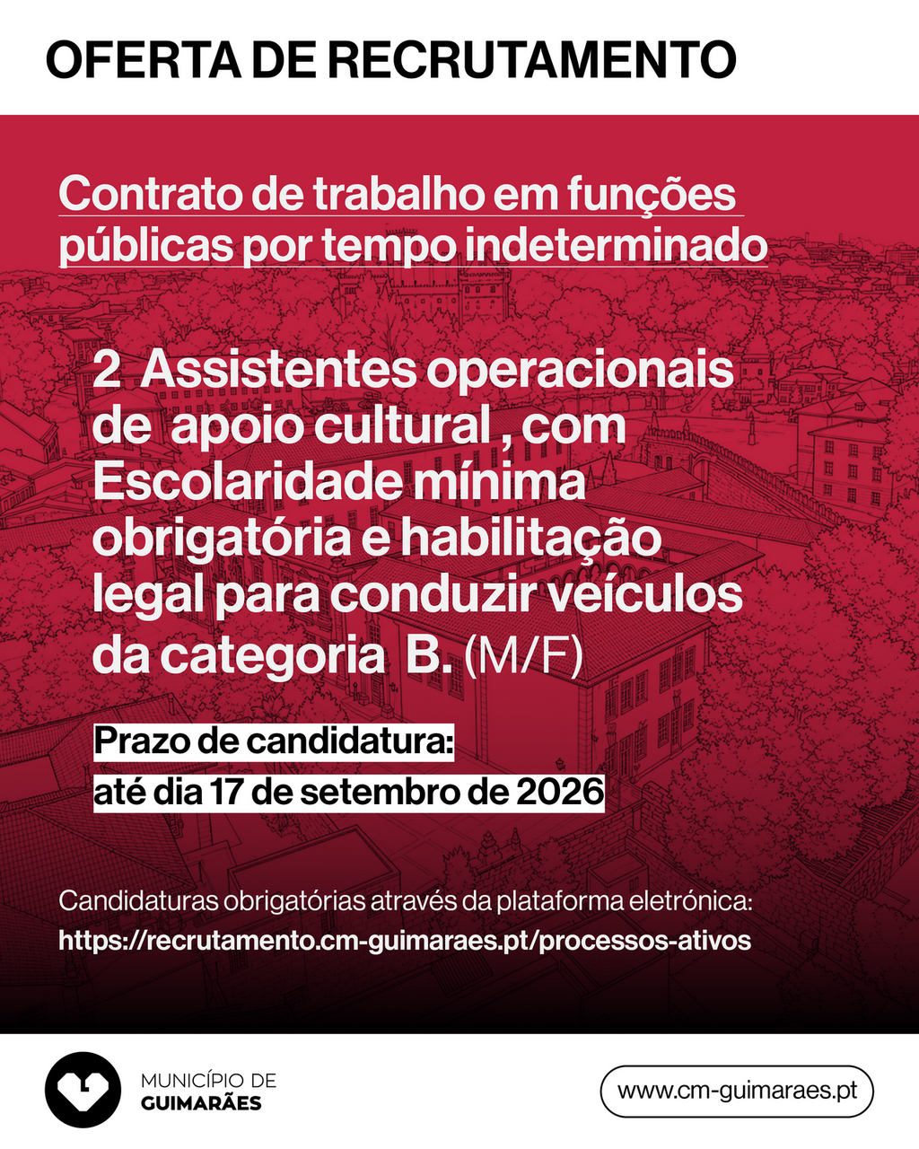Aberto Procedimento Concursal para dois posts de trabalho