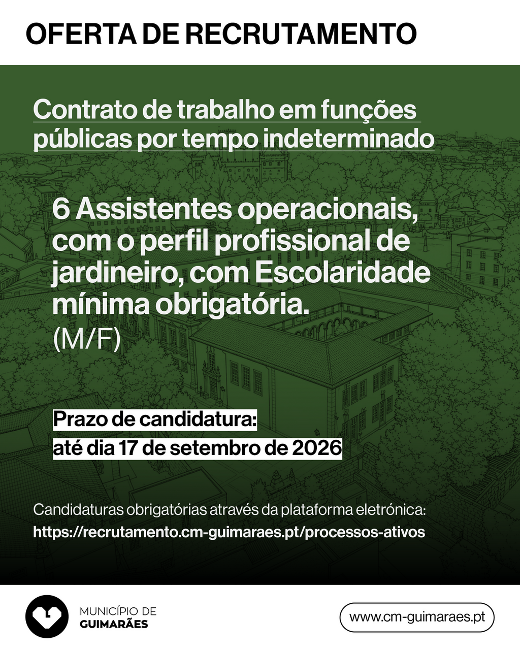 Aberto o procedimento concursal para seis postos de trabalho de Assistente Operacional