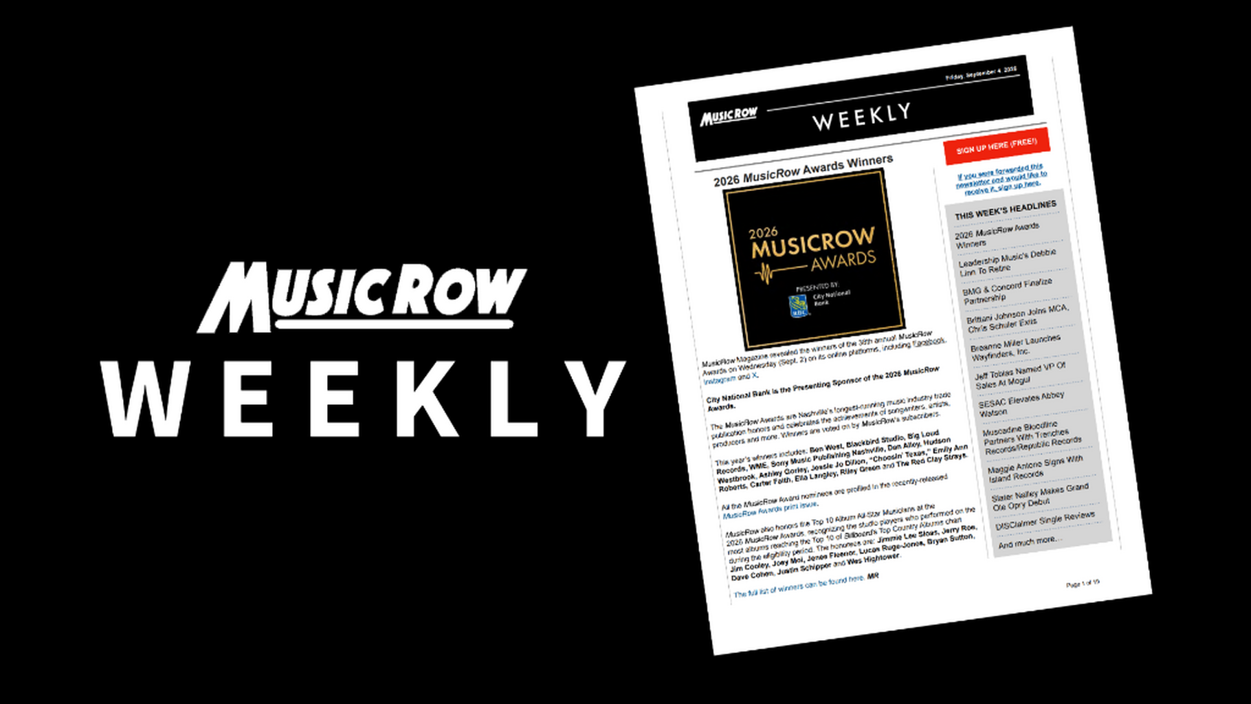 MusicRow Weekly (MusicRow Awards, News, Charts, More&hellip;)
