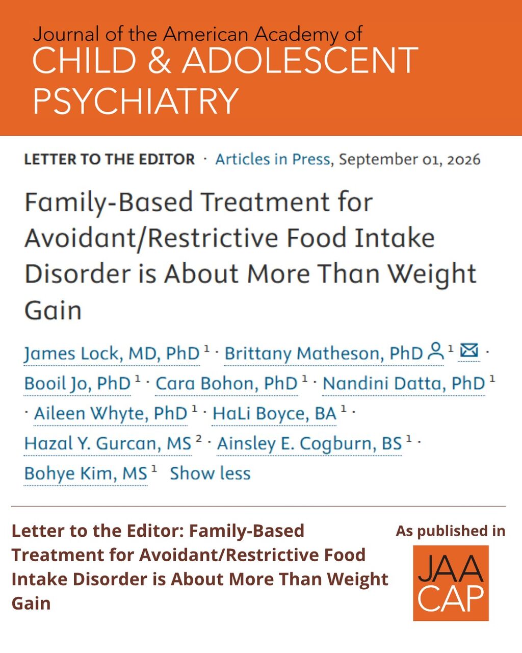 Family-Based Treatment for Avoidant/Restrictive Food Intake Disorder is About More Than Weight Gain