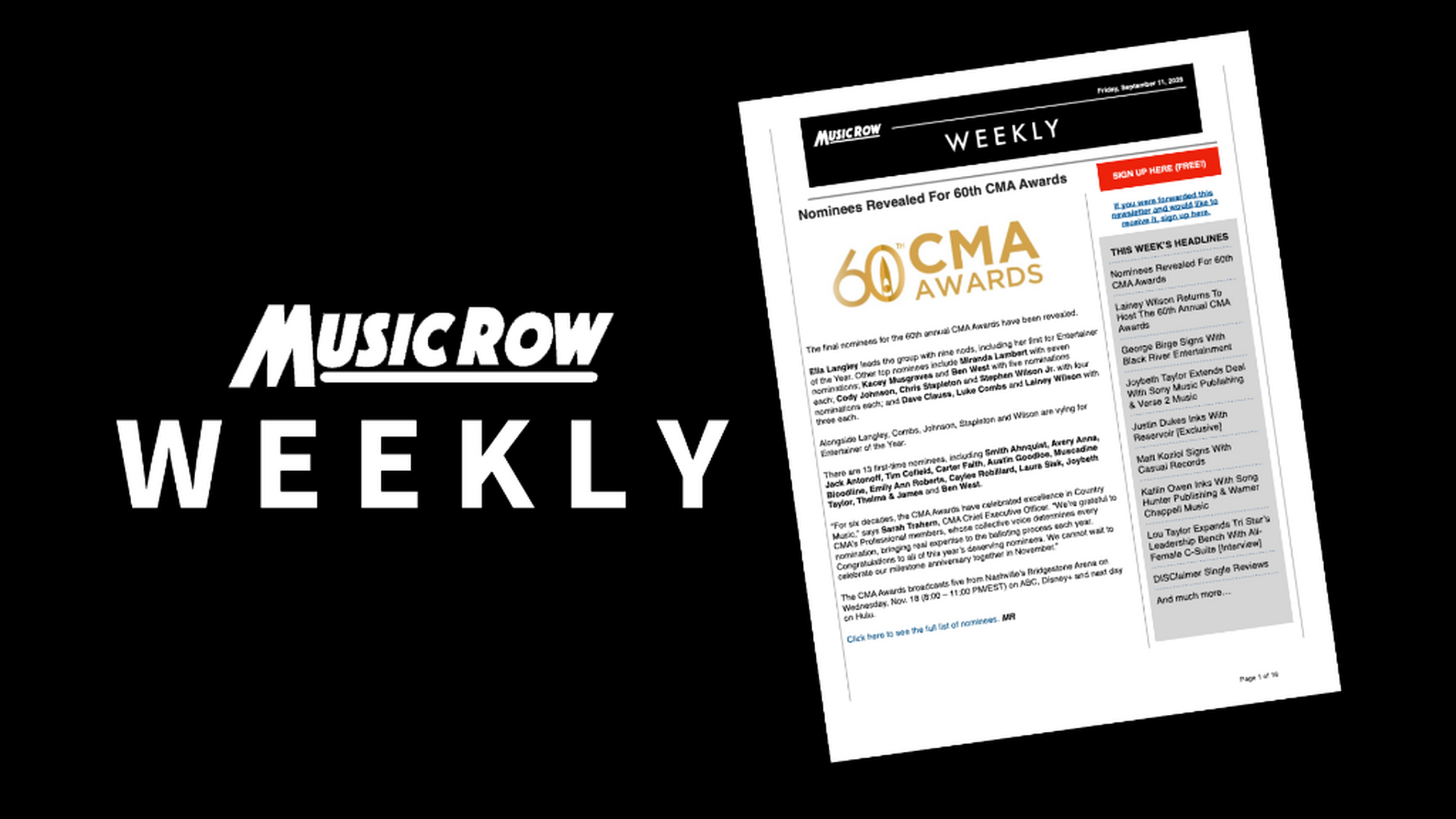 MusicRow Weekly (CMA Awards, News, Charts, More&hellip;)