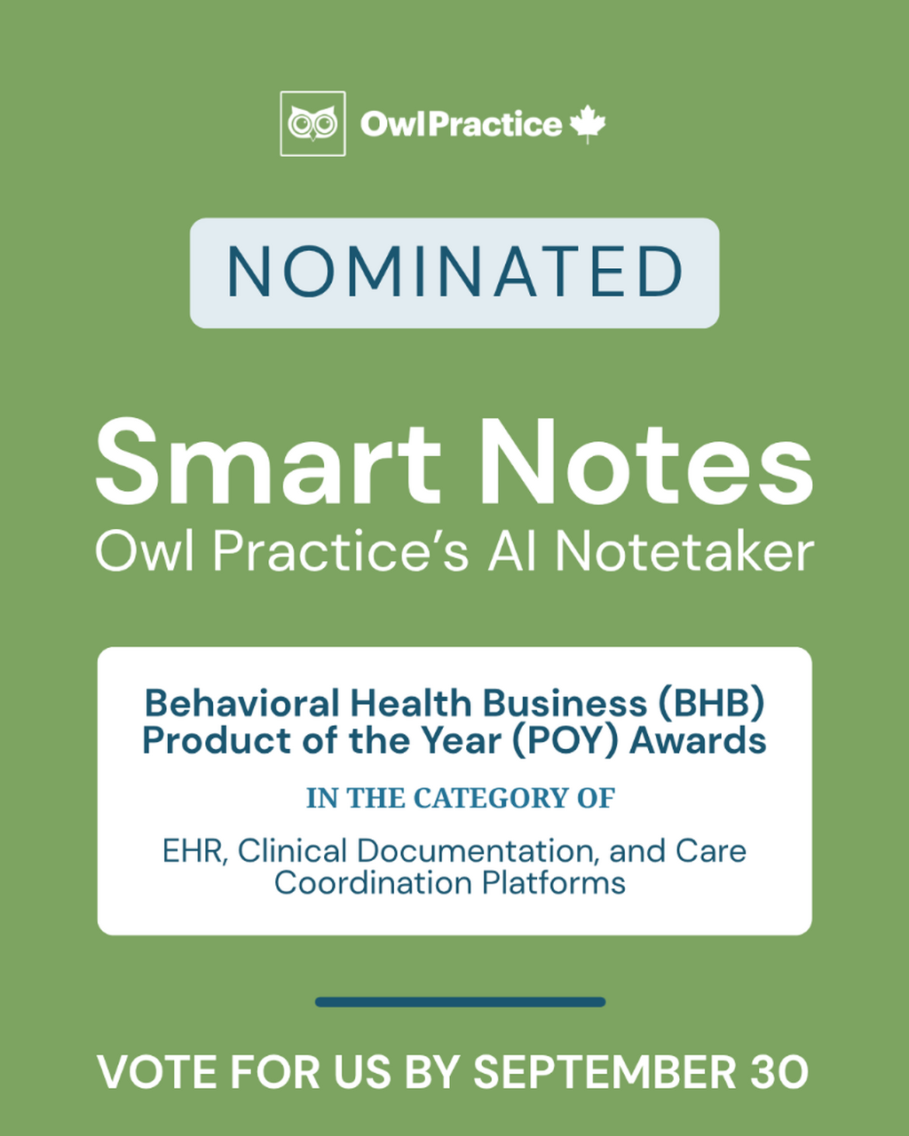 Smart Notes Nominated for a Behavioral Health Business Product of the Year (POY) Award