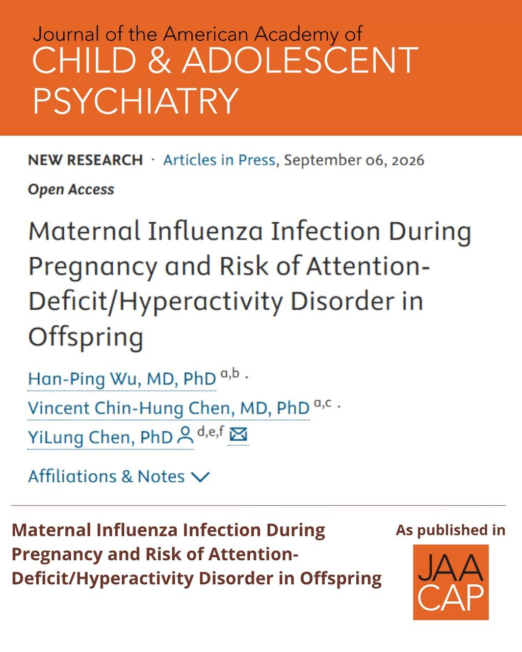 Maternal Influenza Infection During Pregnancy and Risk of Attention-Deficit/Hyperactivity Disorder in Offspring
