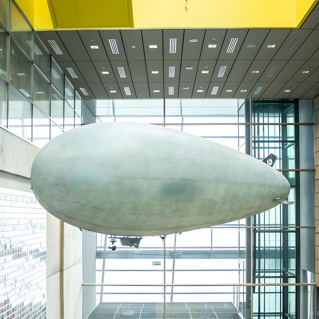 Walk into a gallery. Look up. There's a blimp.