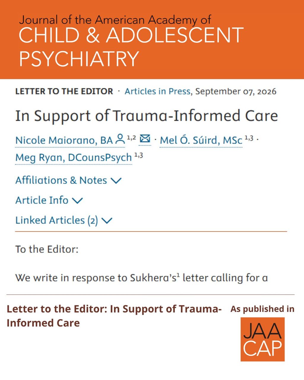 In Support of Trauma-Informed Care