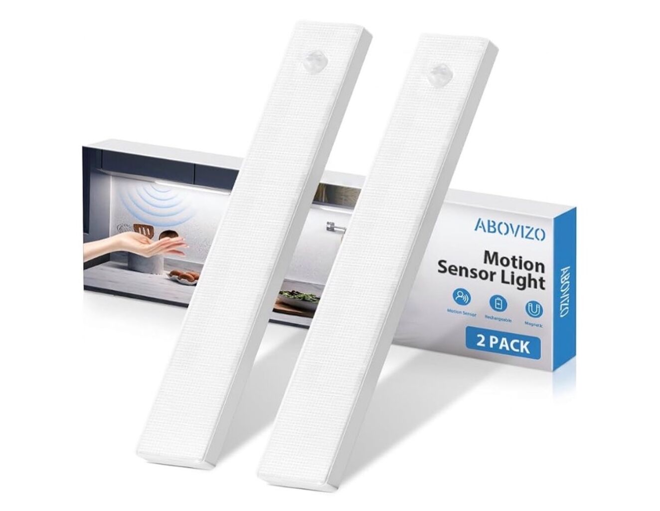 Abovizo Under Cabinet Lighting Wireless, Motion Sensor Light Indoor, 2 Pack 7.8 Inch LED Closet Lights Rechargeable, 6500K Stick On Magnetic Motion Light for Closet, Kitchen, Hallway, Pantry, Shelf For only $8.99!! Code:PT1NSF64