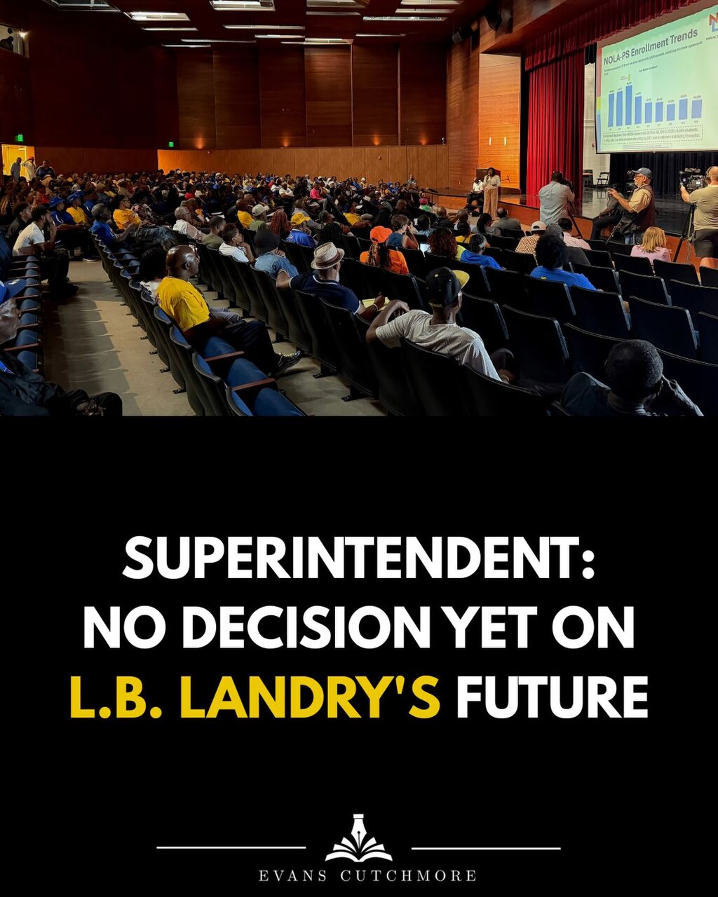 At Landry meeting, superintendent says no decision made as alumni press district to keep school open