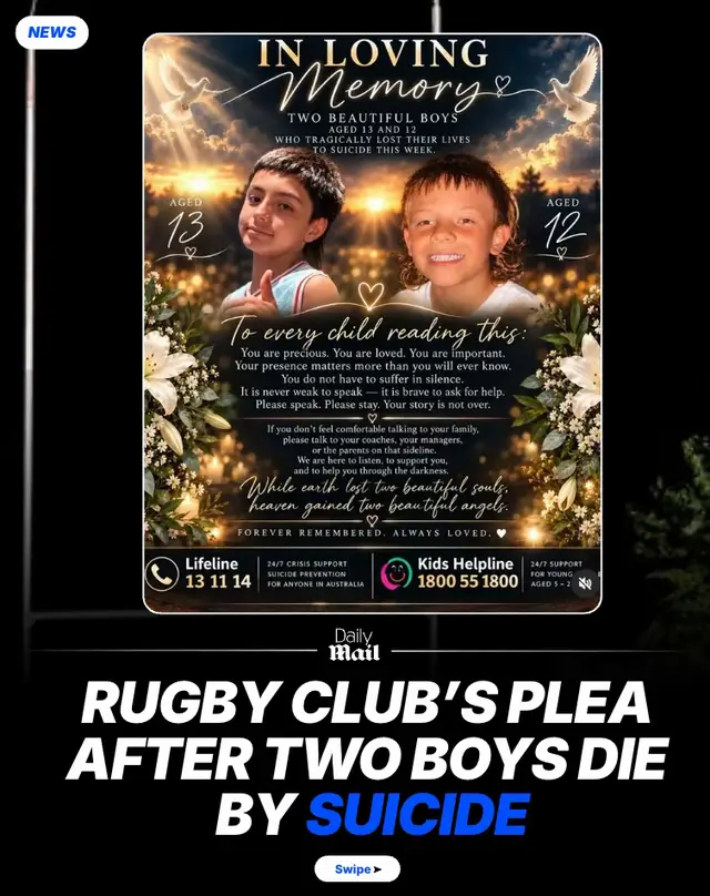 Rugby club's plea after two boys die by suicide