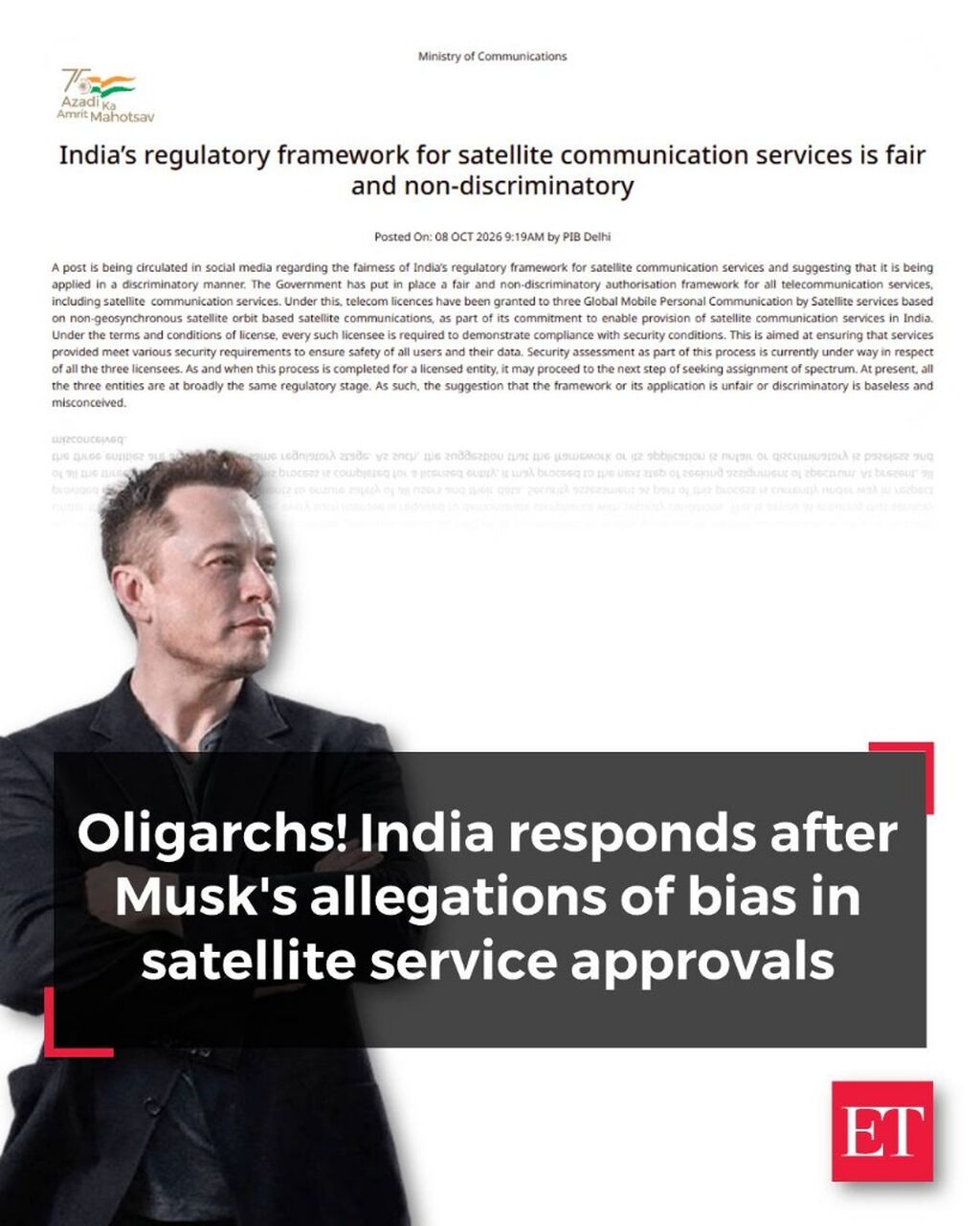 Oligarchs! India responds after Musk's allegations of bias in satellite service approvals - The Economic Times