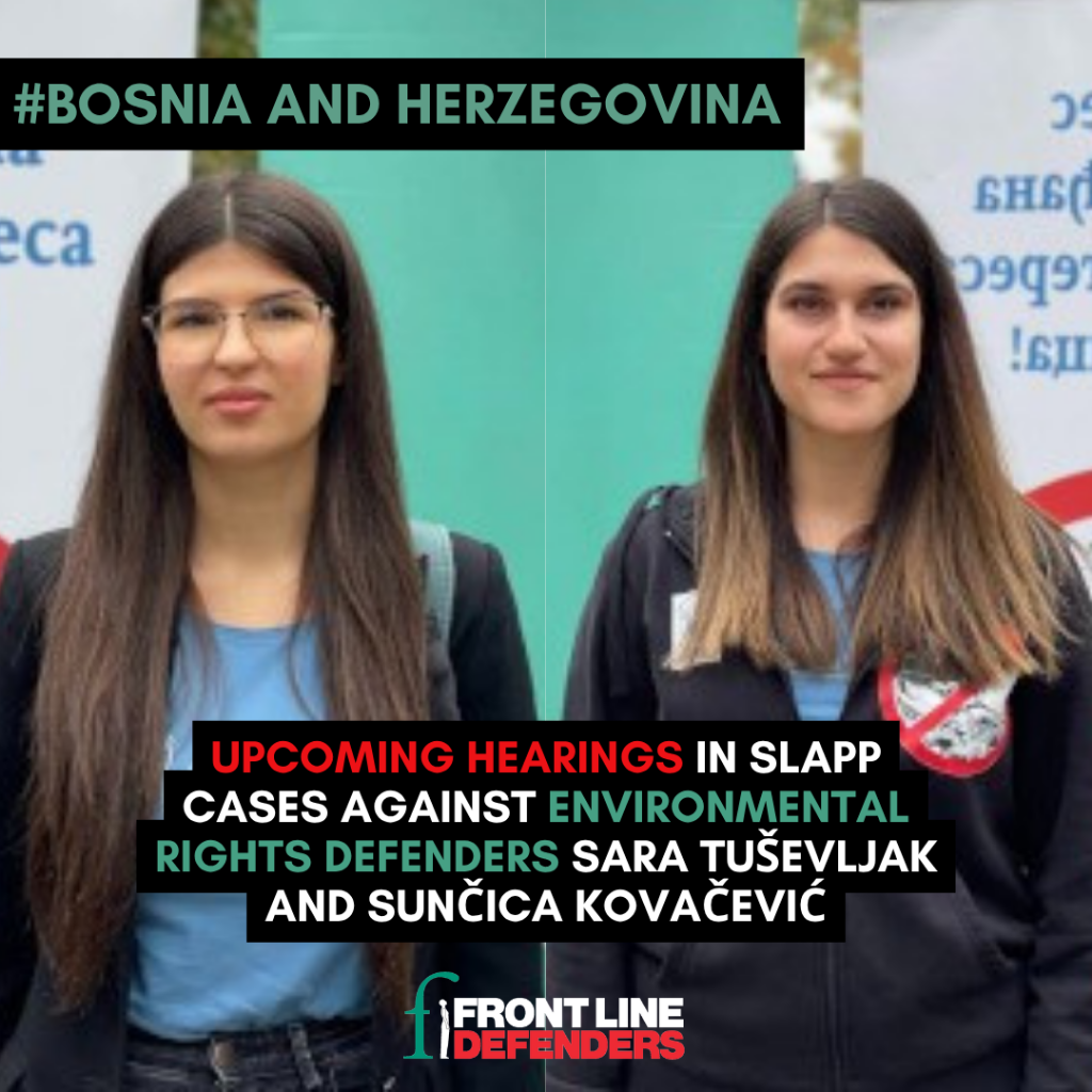Upcoming hearings in SLAPP cases against environmental rights defenders Sara Tu&scaron;evljak and Sunčica Kovačević