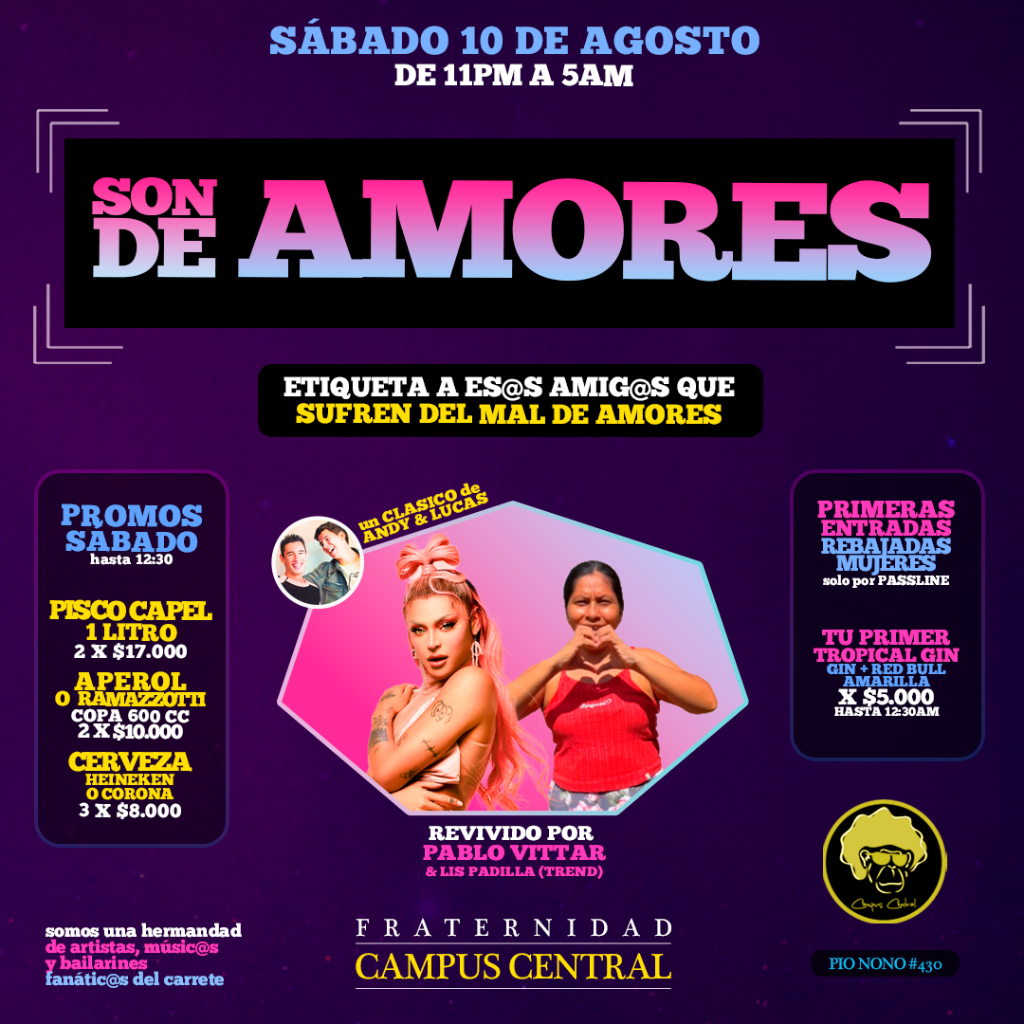 S&Aacute;BADO 10 DE AGOSTO - SON DE AMORES - DE 11PM A 5AM