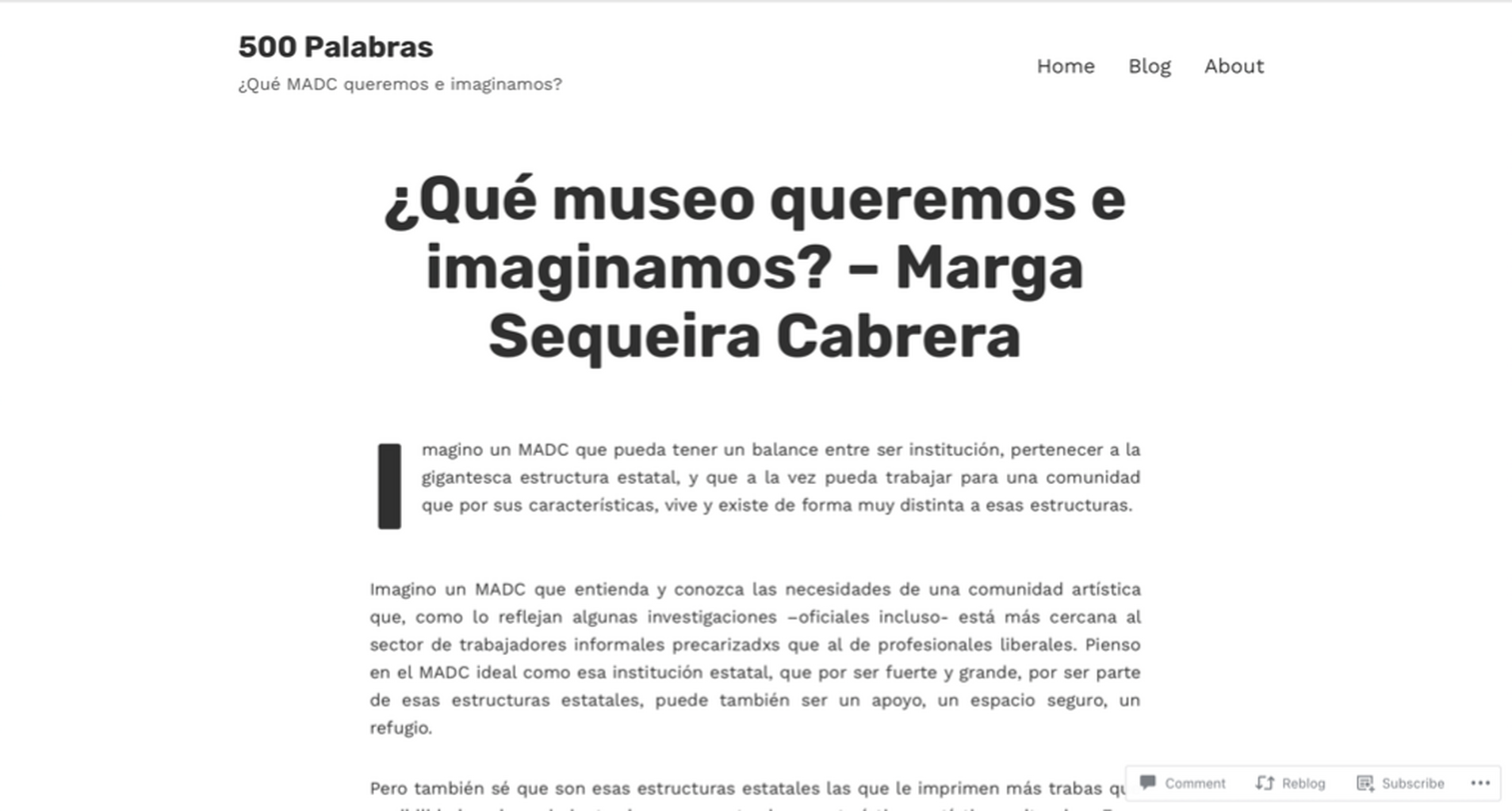 Texto: 500 palabras al MADC