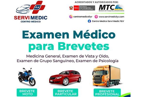 Examen M&eacute;dico Para Brevete : locales en mas de 10 Distritos