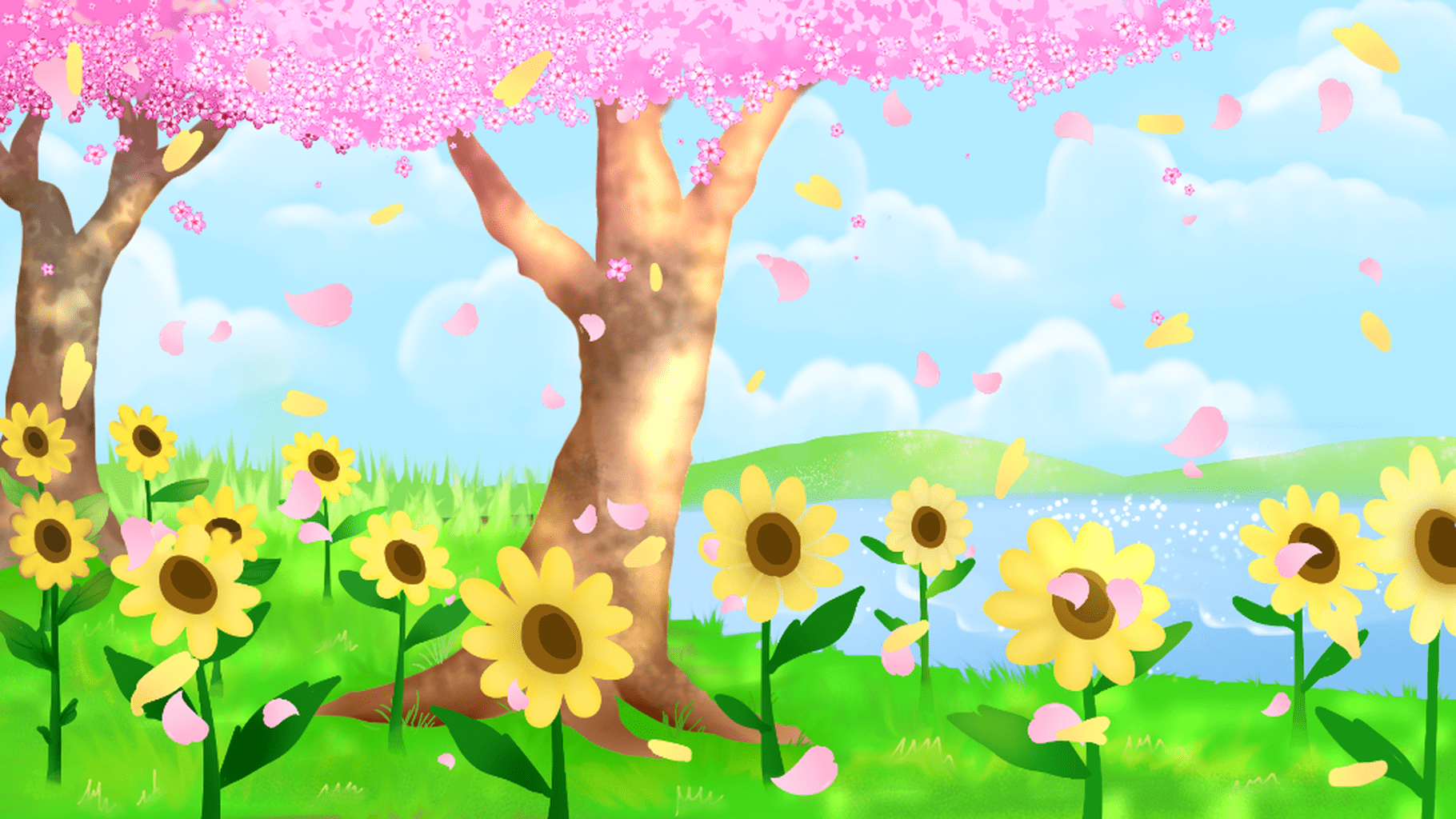 Sunflower and Sakura 4K