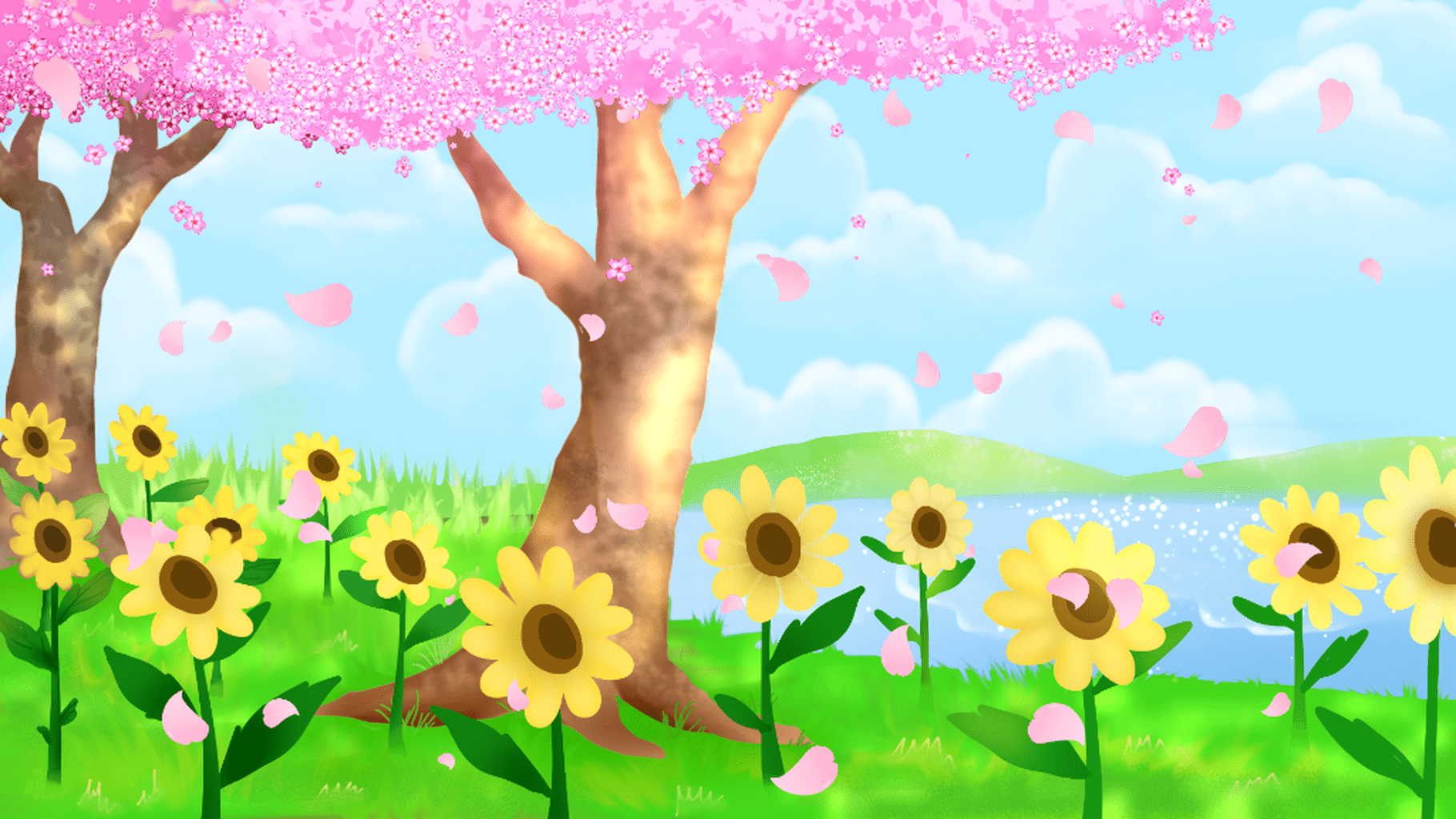 Sunflower and Sakura 4K(only sakura petals)