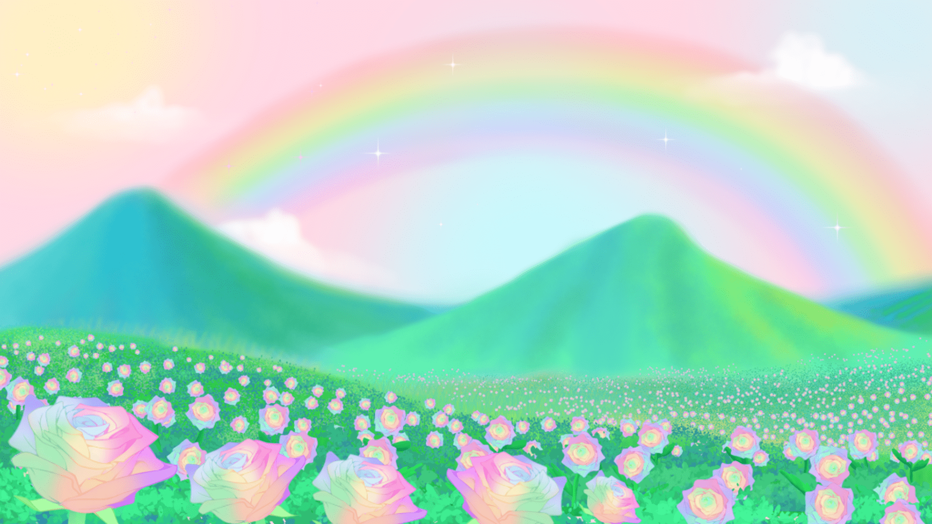 A Meadow of rainbow roses 4K (no petals)