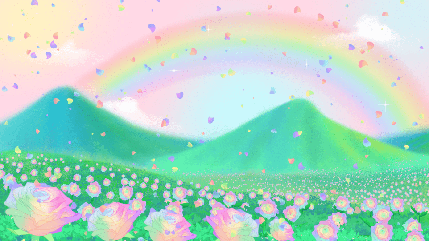 A Meadow of rainbow roses 4K