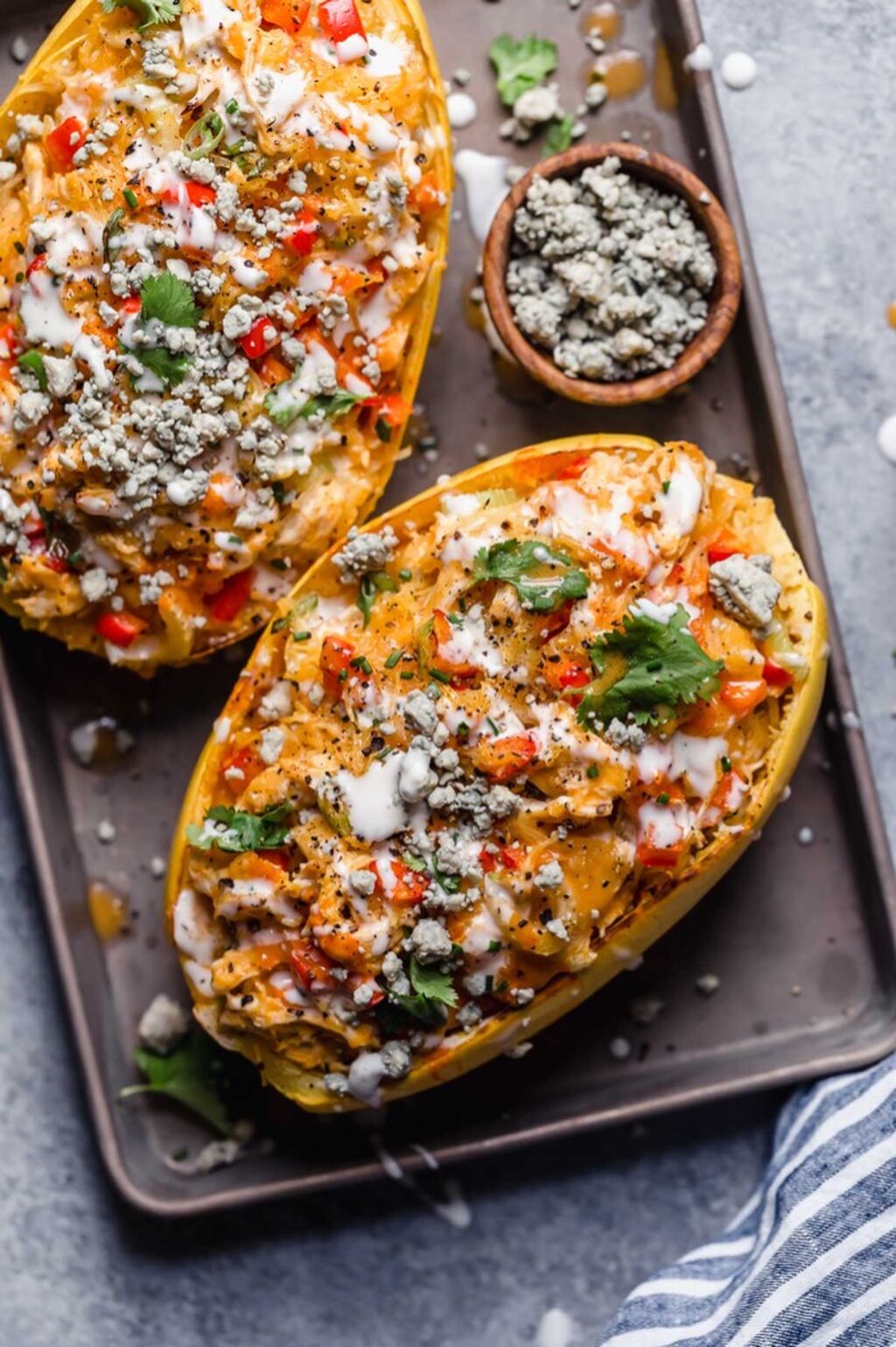 Buffalo Chicken Stuffed Spaghetti Squash