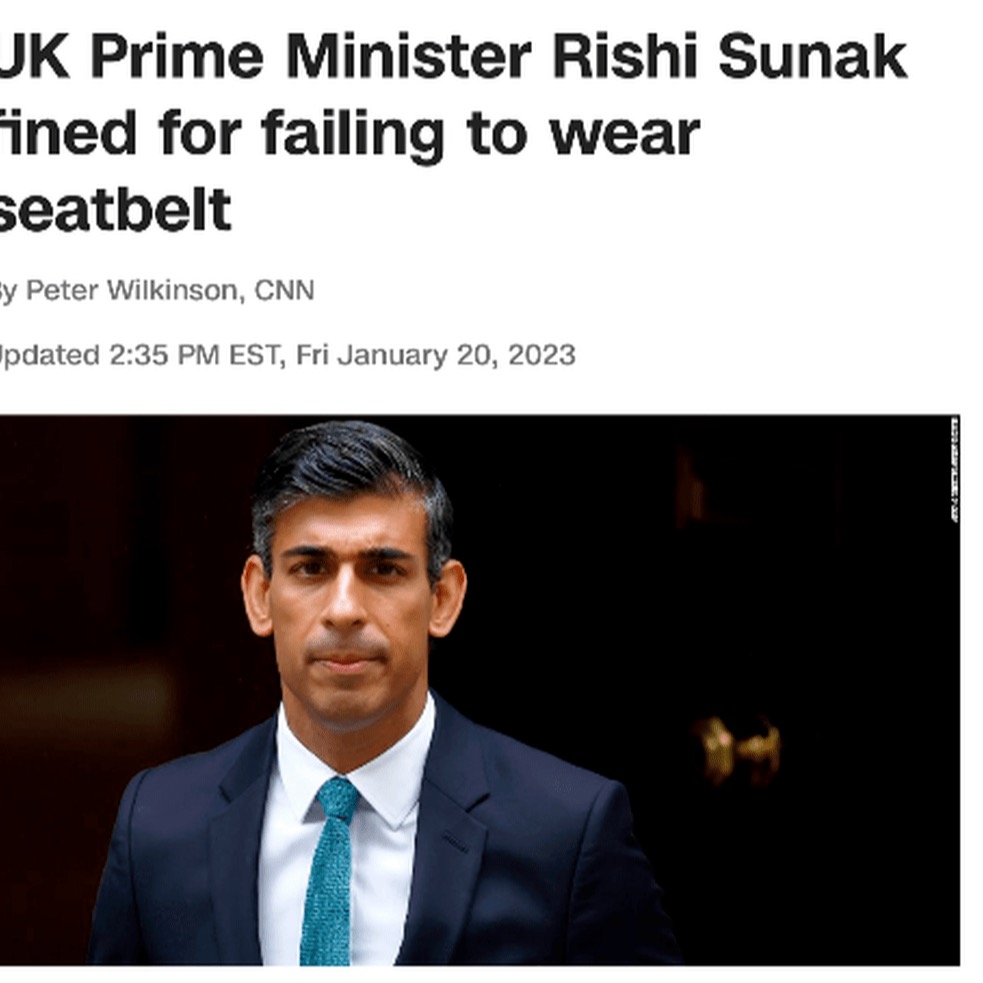 UK Prime Minister fined for not wearing seatbelt 