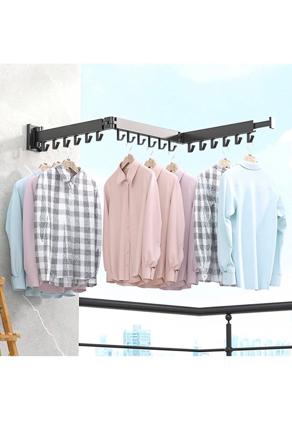 Wall Mounted Clothes Drying Rack Space-Saver, Retractable Expandable Dry Hanger
