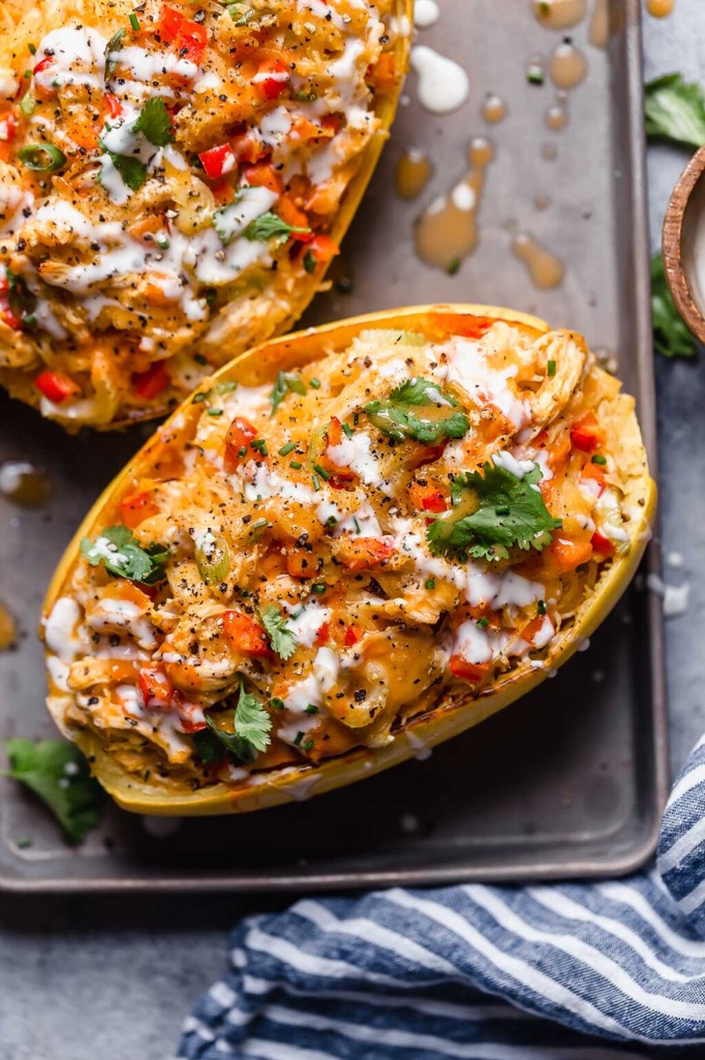 Buffalo Chicken Stuffed Spaghetti Squash (tasty video)