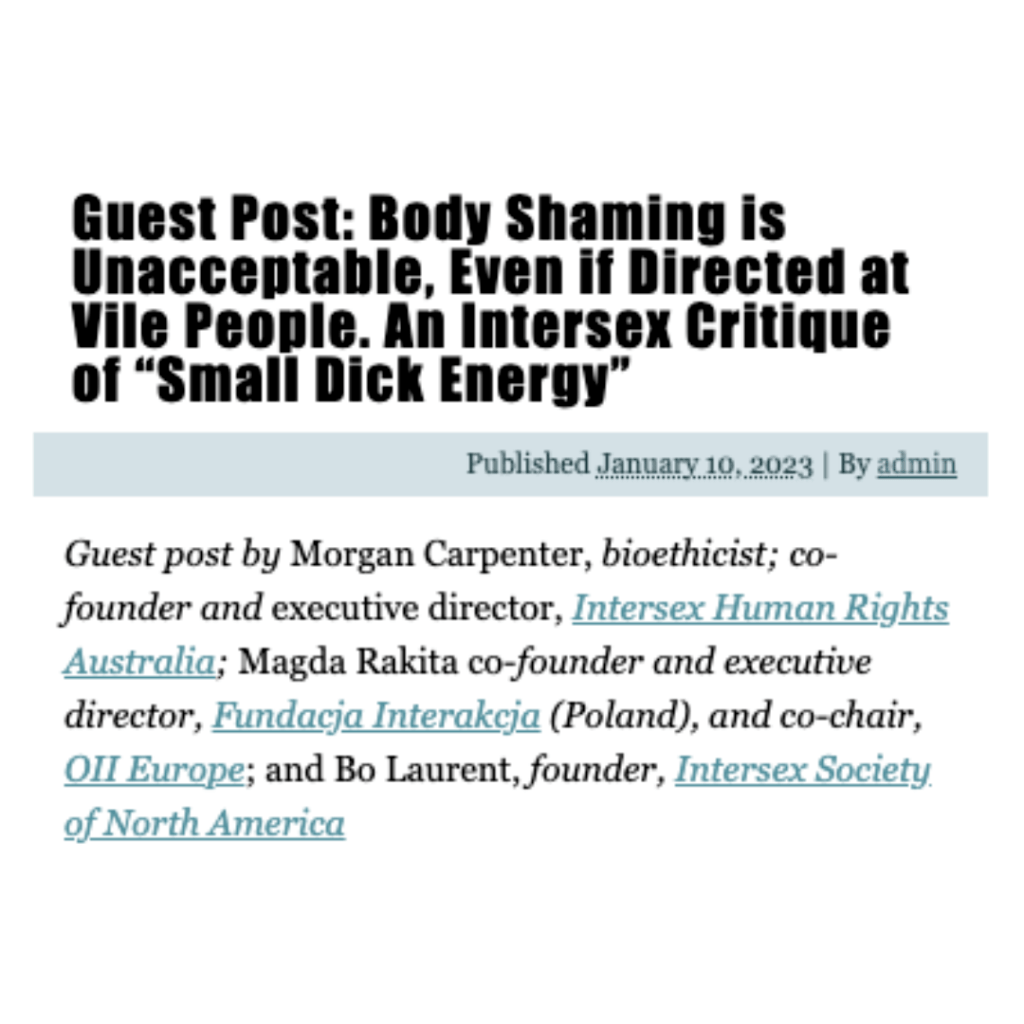 Guest Post: Body Shaming is Unacceptable, Even if Directed at Vile People. An Intersex Critique of "Small Dick Energy"&nbsp; | Practical Ethics