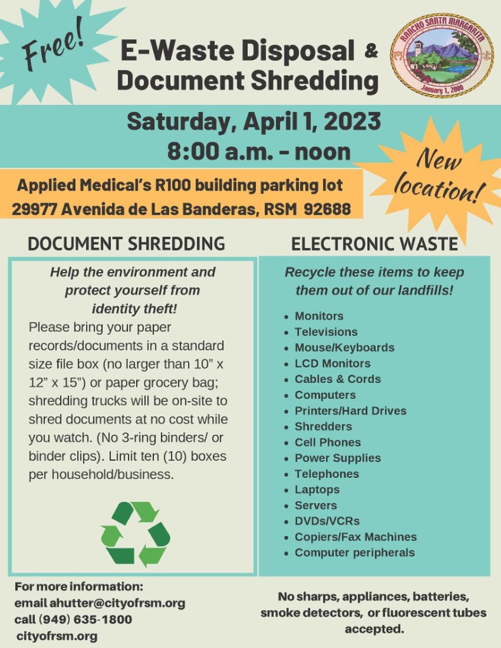 April 1, 2023 Electronic Waste and Document Shredding Flyer