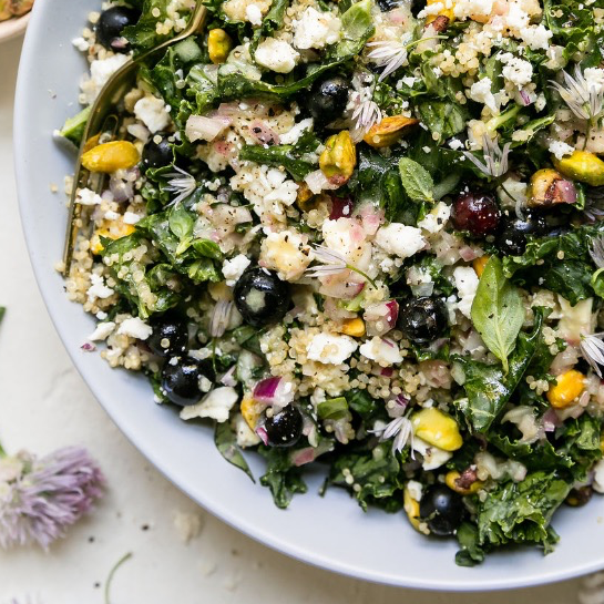 Quinoa and Kale Salad with Blueberries and Feta