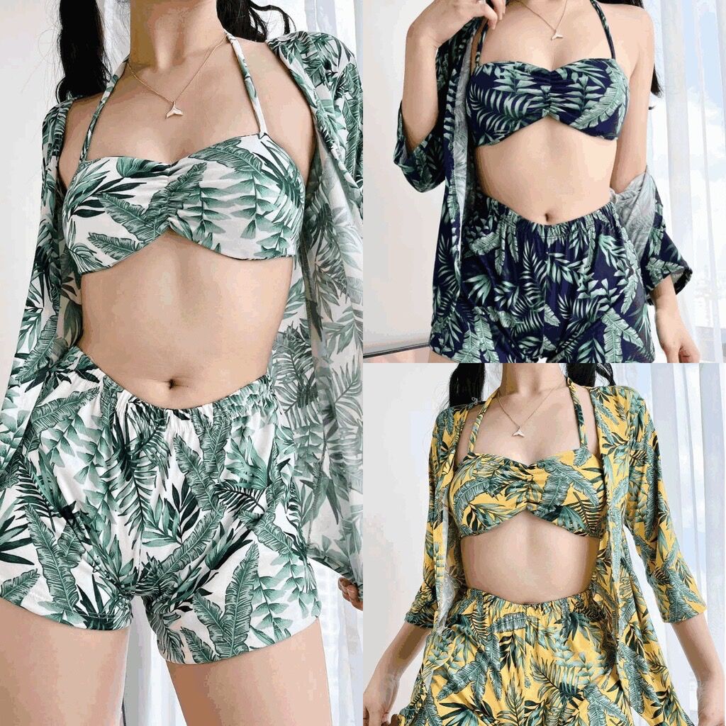 Swimwear 3-in-1 Set Padded Bra, Short and Kimono