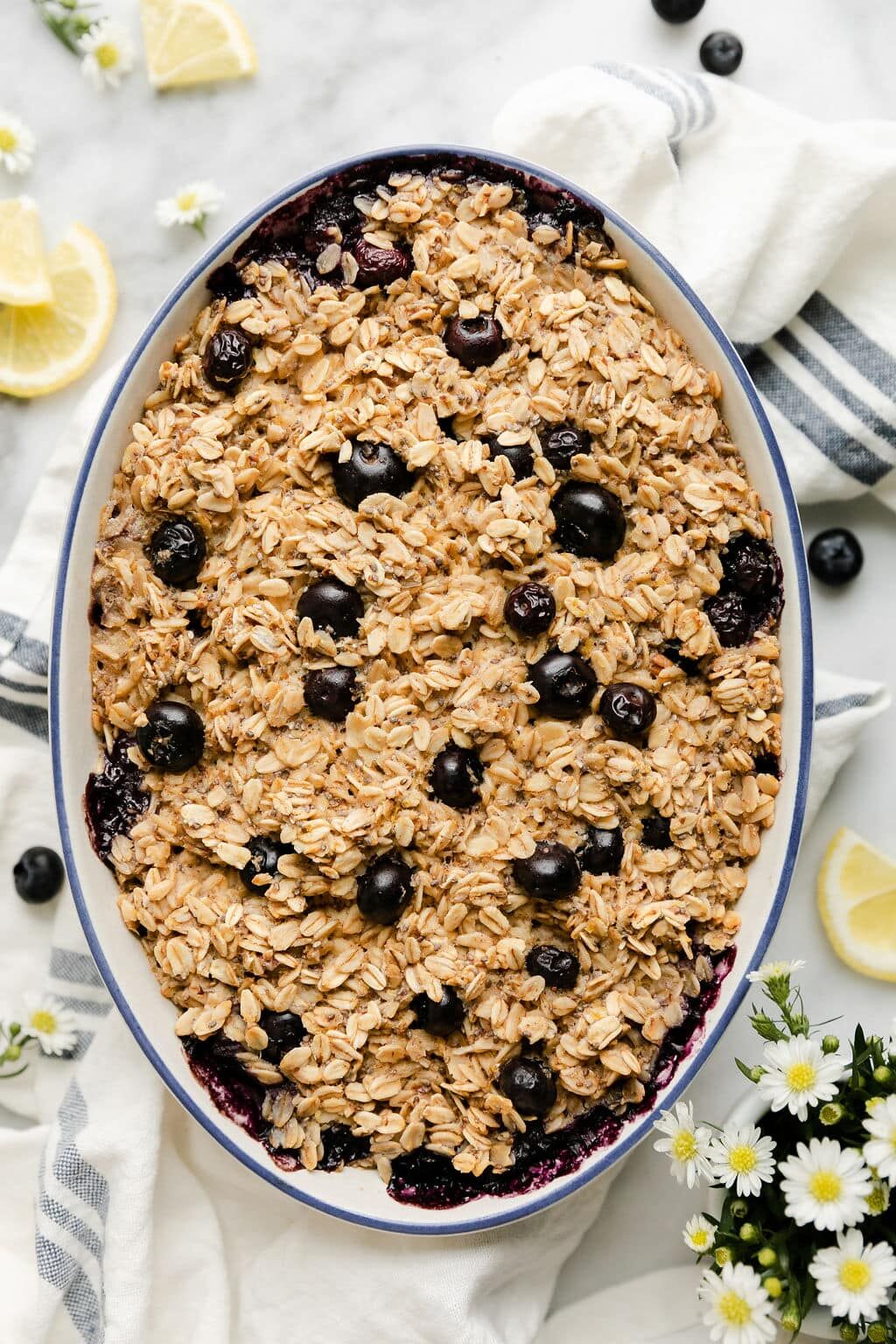 Lemon Blueberry Baked Oatmeal (Gluten Free and Vegan)
