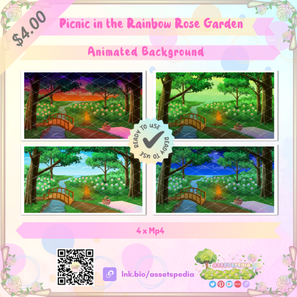 Animated Vtuber background Picnic in the Rainbow Rose Garden