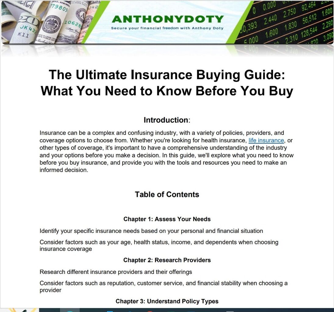 (10 Pages) The Ultimate Insurance Buying Guide:  What You Need to Know Before You Buy