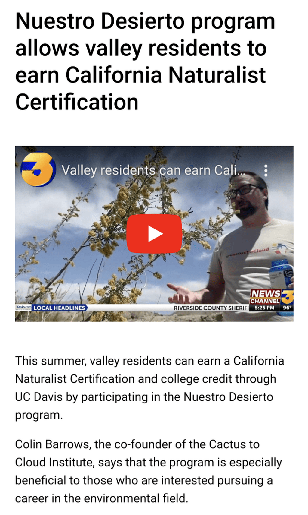 KESQ Interview - Nuestro Desierto May 2023