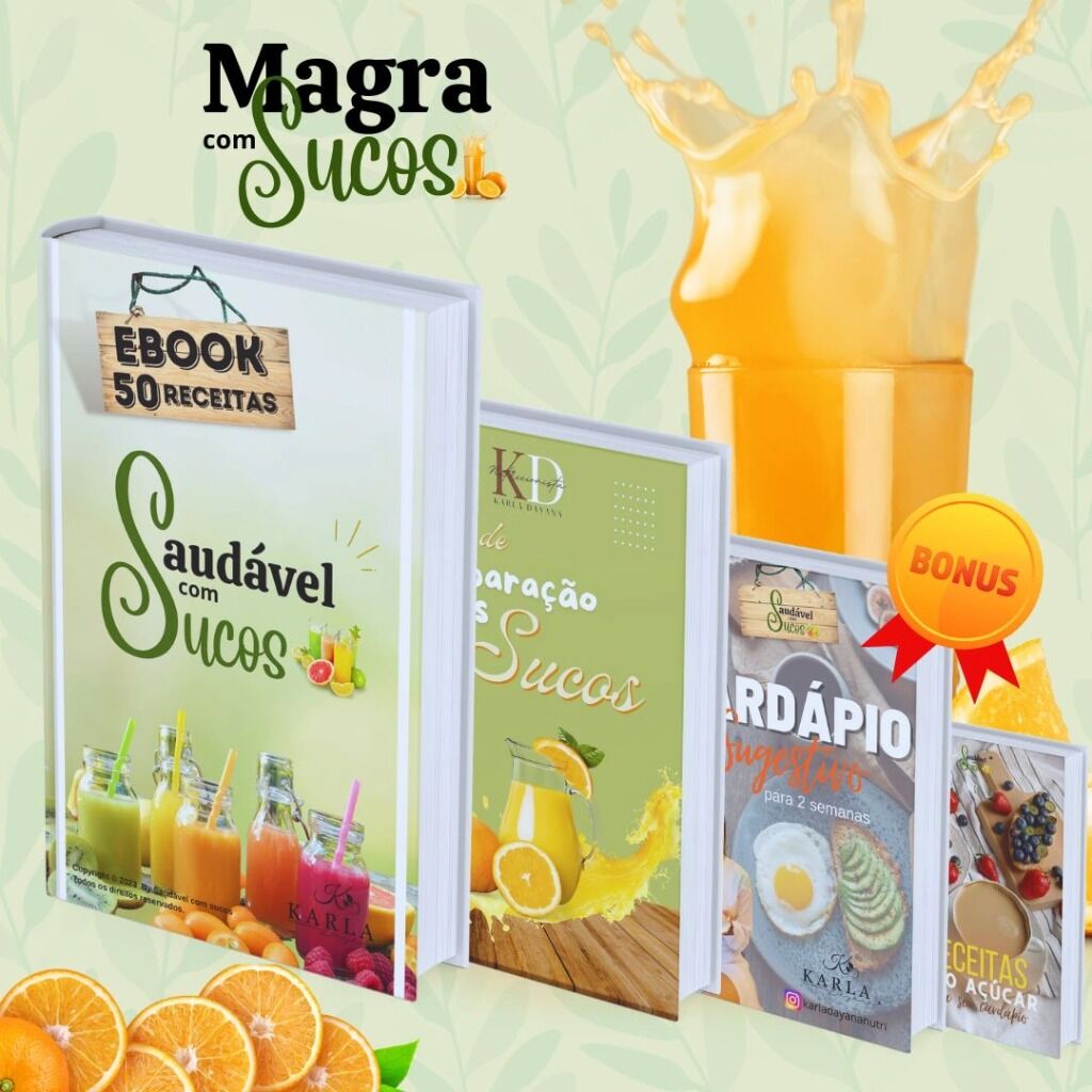 Ebook de receitas saud&aacute;vel com sucos + B&ocirc;nus