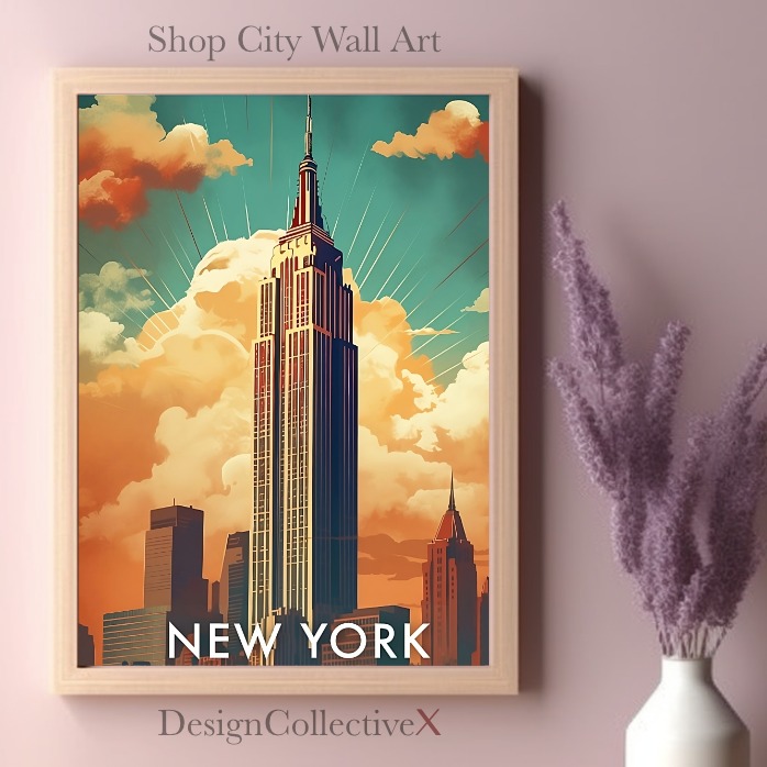 New York City Empire State Manhattan Wall Art, Digital Downloadable Artwork