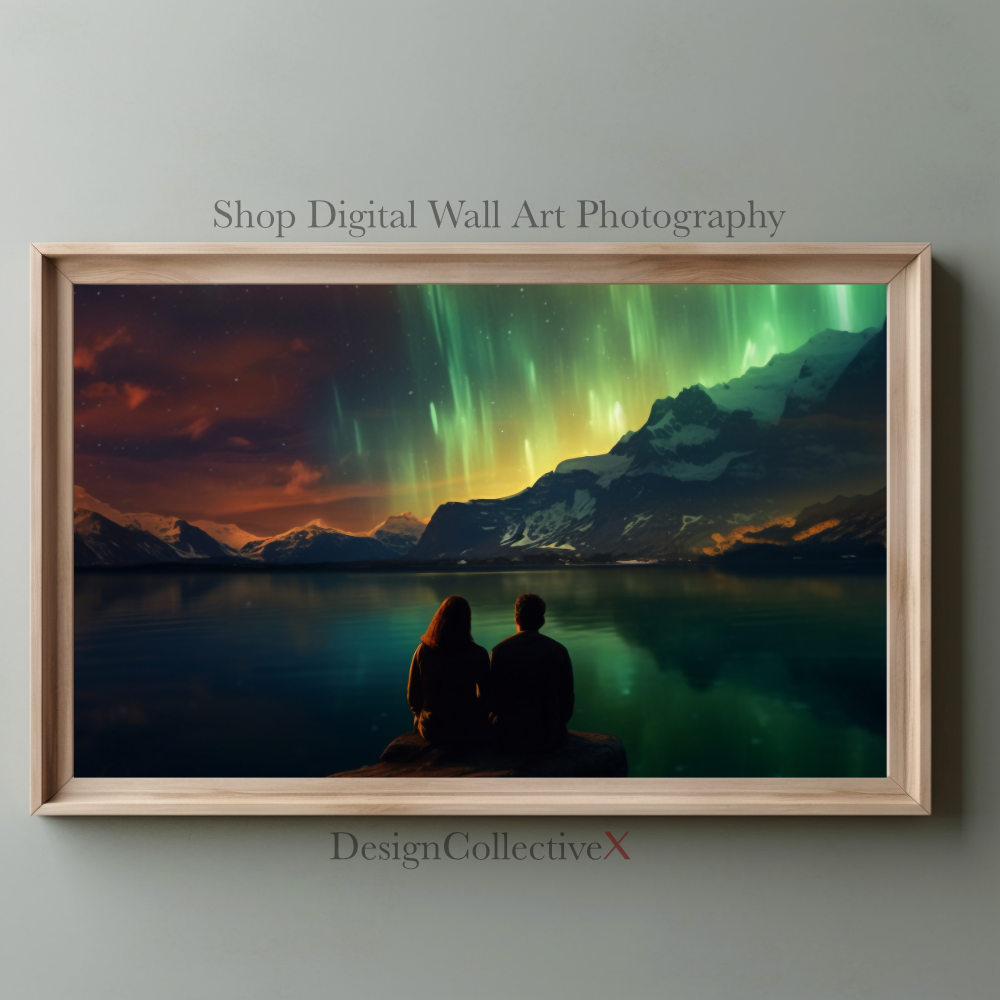 Northern Lights Iceland Couple Wall Art
