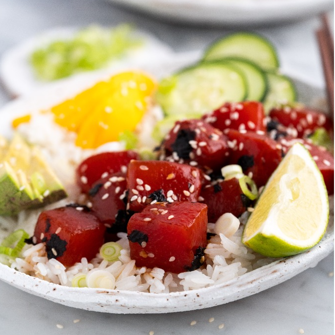 Watermelon Spicy "Tuna" Poke Bowls