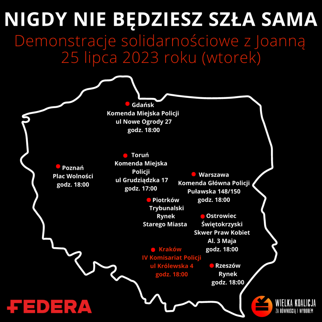 Lista demonstracji solidarnościowych z Joanną