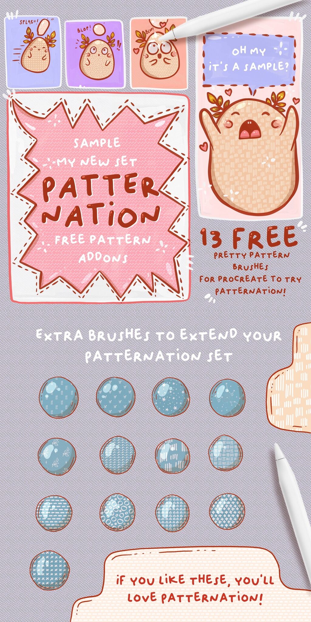 🌻 PATTERNATION EXTRA - 13 free seamless pattern brushes for Procreate