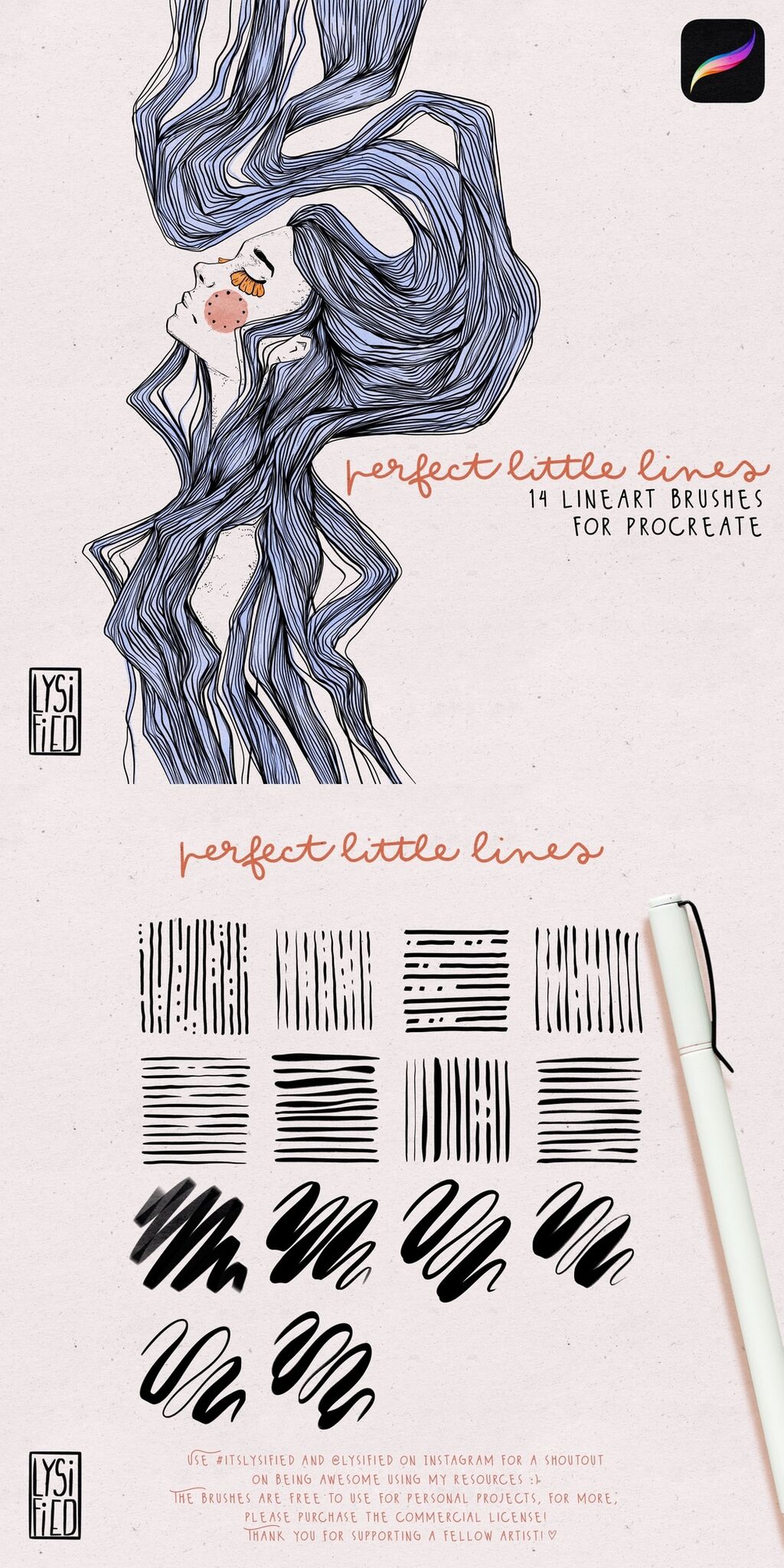 Perfect little lines - 14 FREE lineart brushes for Procreate