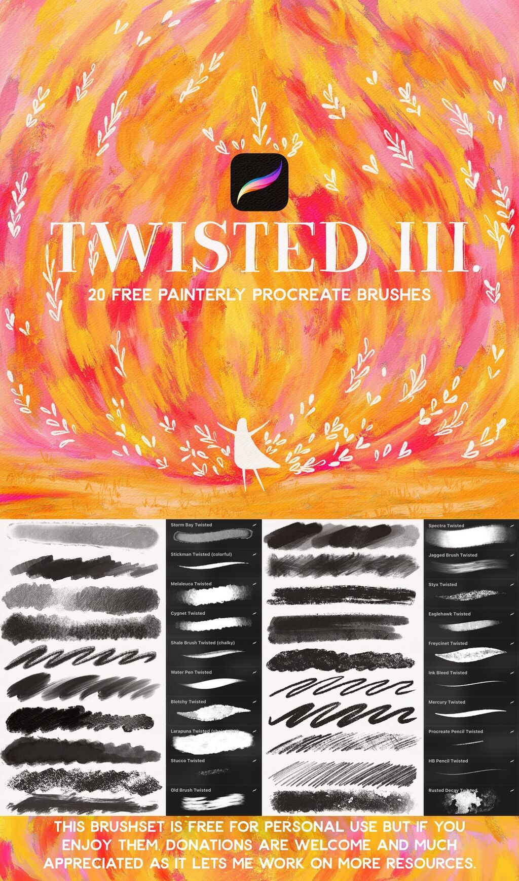 Twisted Vol. 3. - Yet another 20 free procreate brushes - paint, pastel, pencil, ink!
